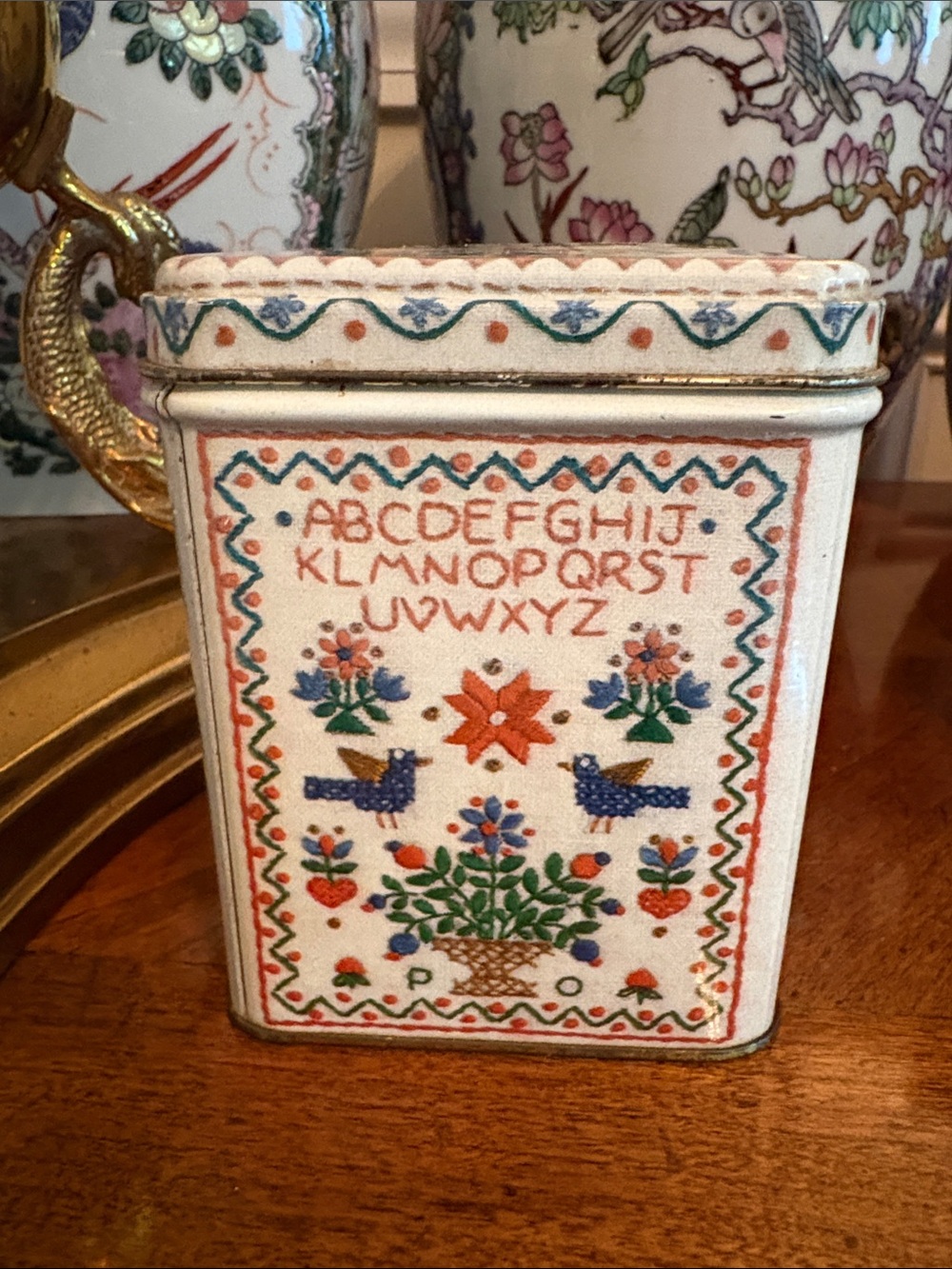 Hallmark Americana Sampler Vintage Tin Bank- Alphabet Floral Decorative Tin